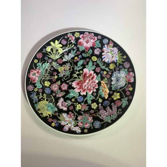 Chinese Dinner Plate Millie Fleur Hand painted Porcelain Enamel Vintage - Picture 4 of 9